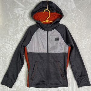 Boys Sz M8 Russell Athletic Hood Jacket Fleece Lined Full Zip Gray Lightweight